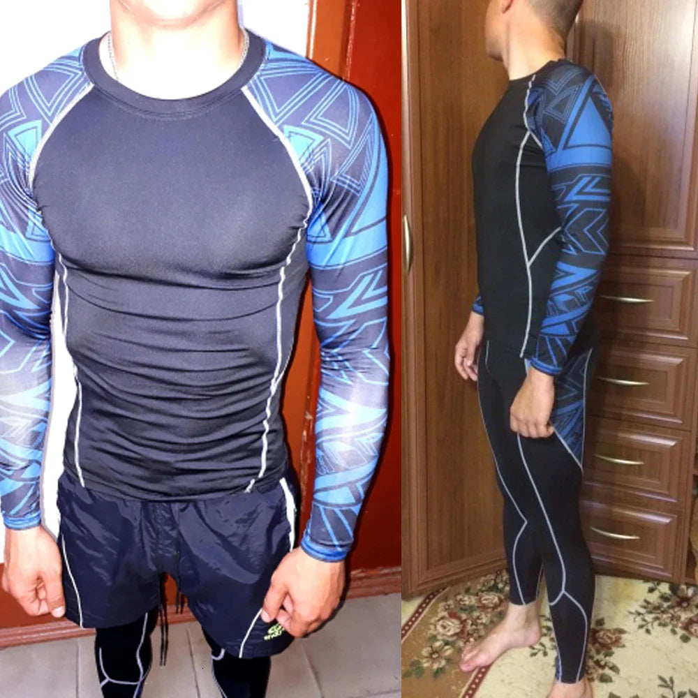 Men&#39;s Compression Sportswear Suits Gym Tights Training Clothes Workout Jogging Sports Set Running Rashguard Tracksuit For Men