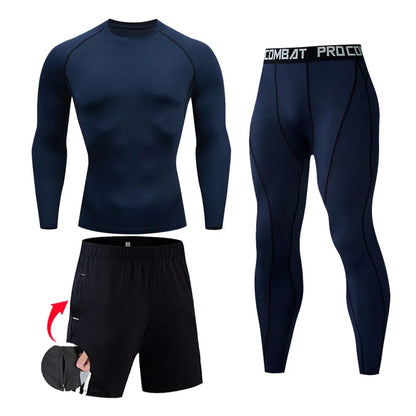 Men&#39;s Compression Sportswear Suits Gym Tights Training Clothes Workout Jogging Sports Set Running Rashguard Tracksuit For Men