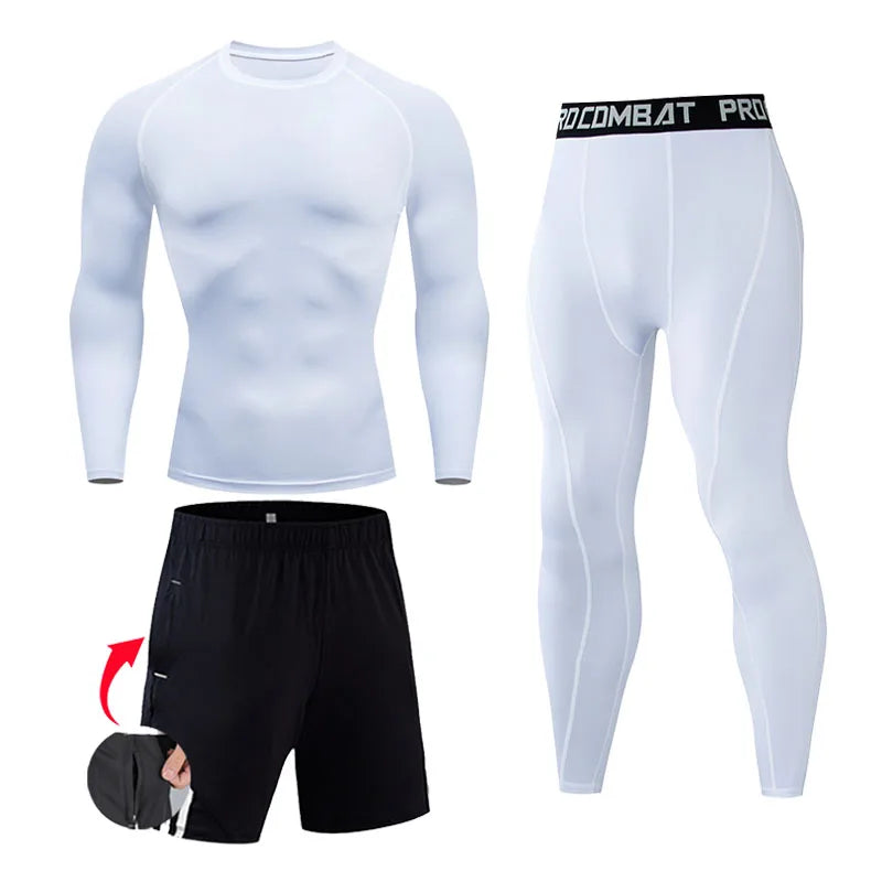 Men&#39;s Compression Sportswear Suits Gym Tights Training Clothes Workout Jogging Sports Set Running Rashguard Tracksuit For Men