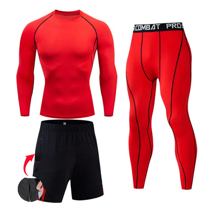 Men&#39;s Compression Sportswear Suits Gym Tights Training Clothes Workout Jogging Sports Set Running Rashguard Tracksuit For Men