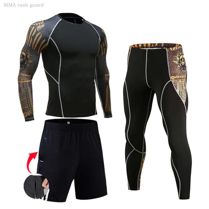 Men&#39;s Compression Sportswear Suits Gym Tights Training Clothes Workout Jogging Sports Set Running Rashguard Tracksuit For Men