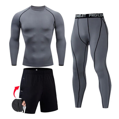 Men&#39;s Compression Sportswear Suits Gym Tights Training Clothes Workout Jogging Sports Set Running Rashguard Tracksuit For Men